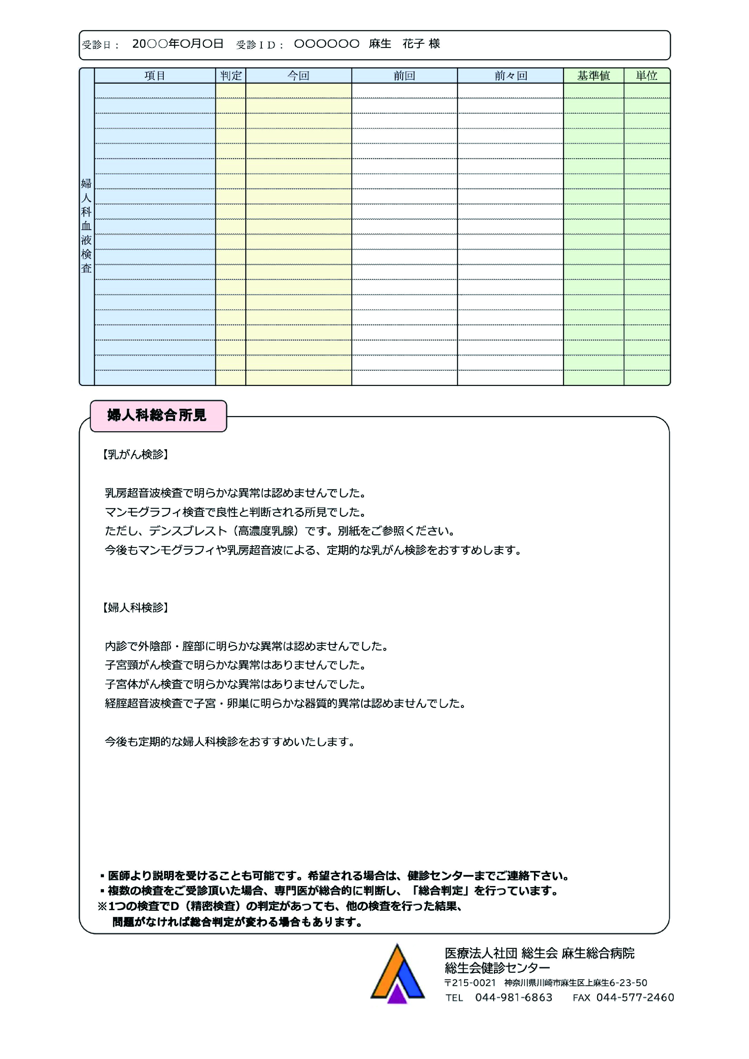 婦人科健診結果報告書
